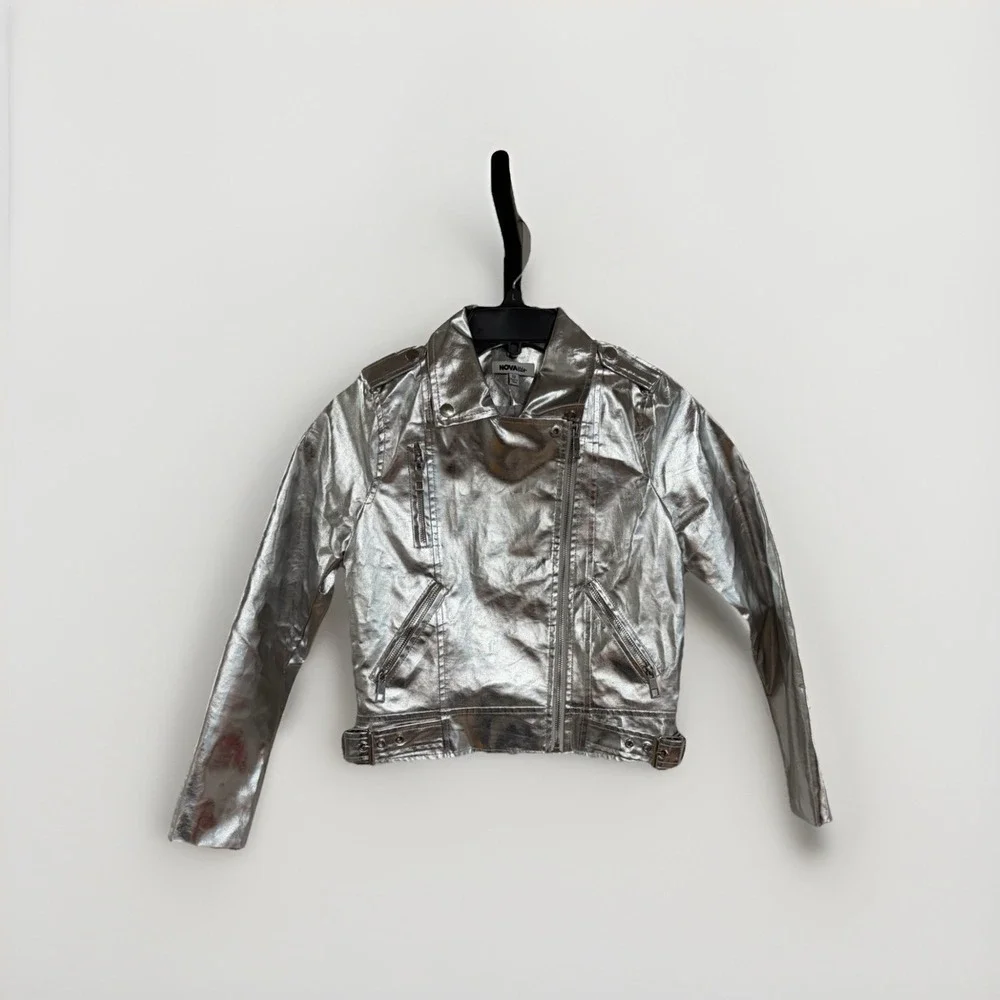 NOVA kids silver‎ metallic jacket designer fashion girls 12 NWOT P76